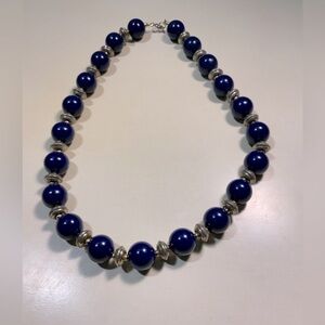 Beaded necklace blue and gold